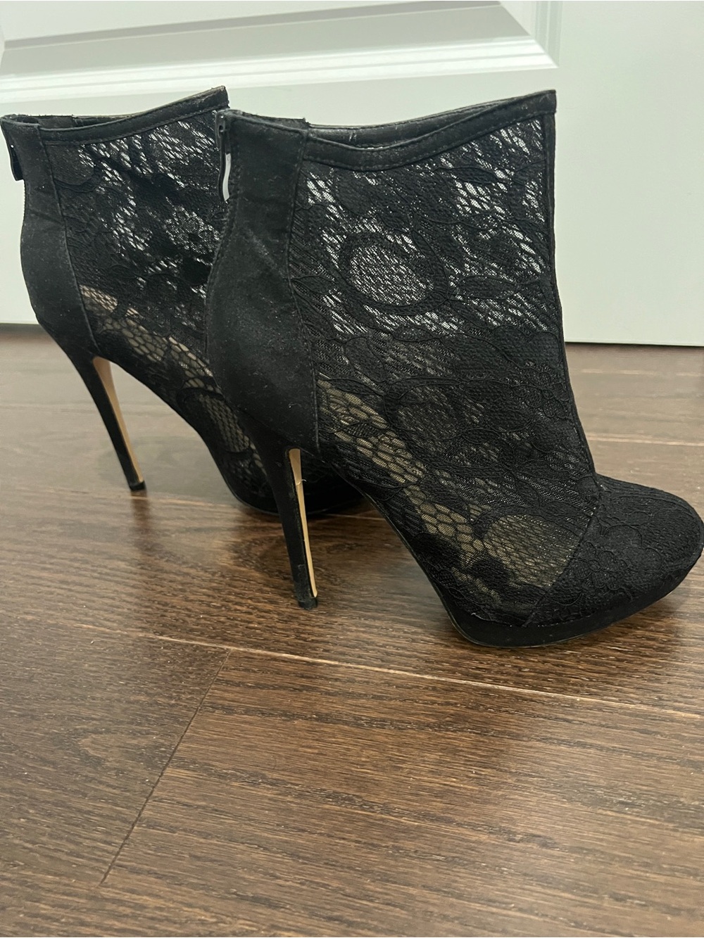 Black Lace Stiletto Ankle Booties - Women's Dress Heels